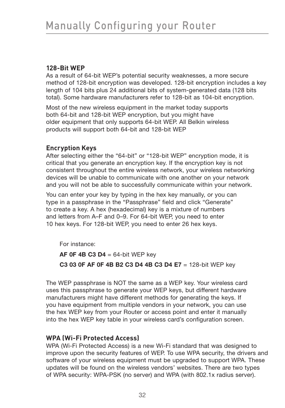 Manually configuring your router | Belkin F5D7632uk4v3000 User Manual | Page 32 / 108