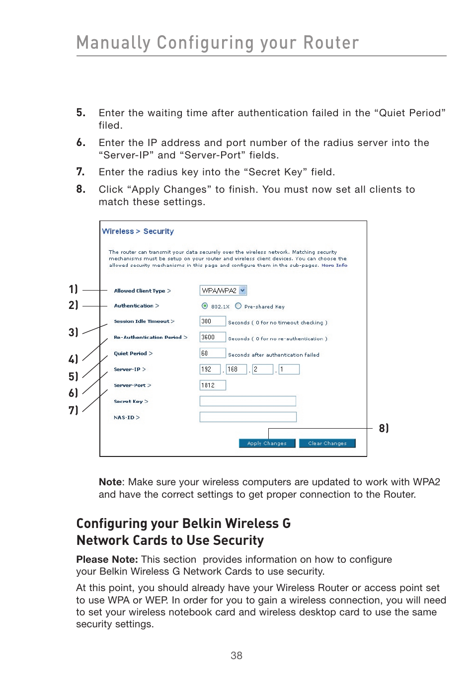 Manually configuring your router | Belkin F5D7632uk4v3000 User Manual | Page 38 / 108