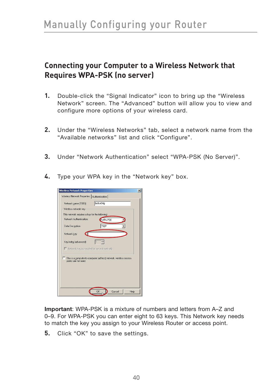 Manually configuring your router | Belkin F5D7632uk4v3000 User Manual | Page 40 / 108