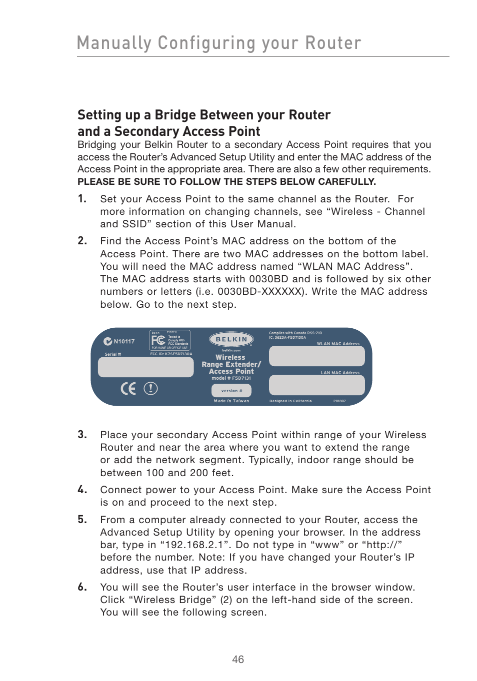 Manually configuring your router | Belkin F5D7632uk4v3000 User Manual | Page 46 / 108