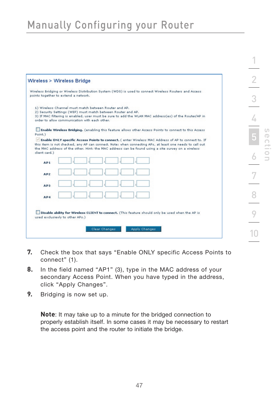 Manually configuring your router | Belkin F5D7632uk4v3000 User Manual | Page 47 / 108