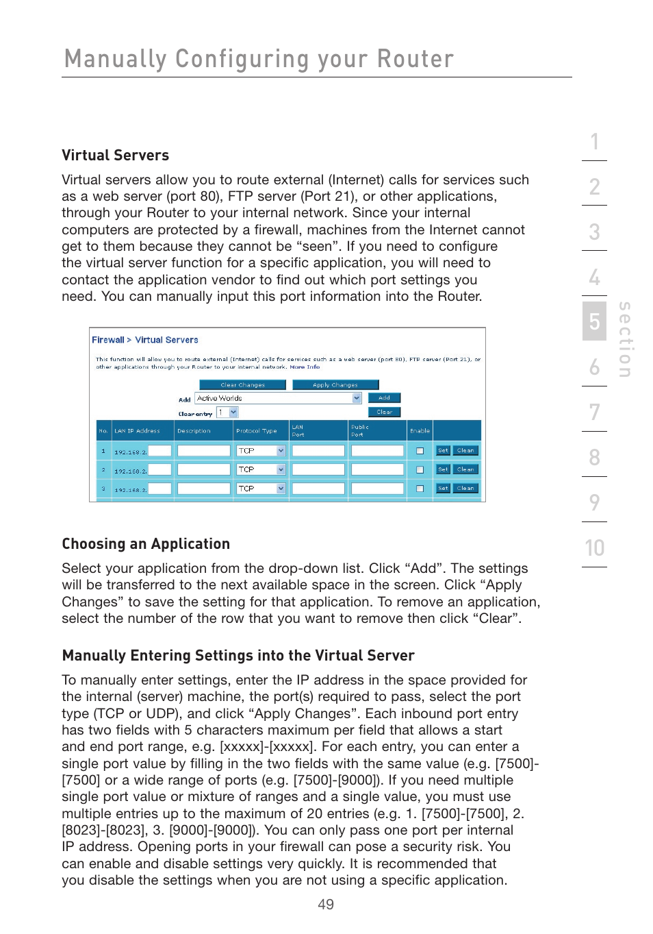 Manually configuring your router | Belkin F5D7632uk4v3000 User Manual | Page 49 / 108