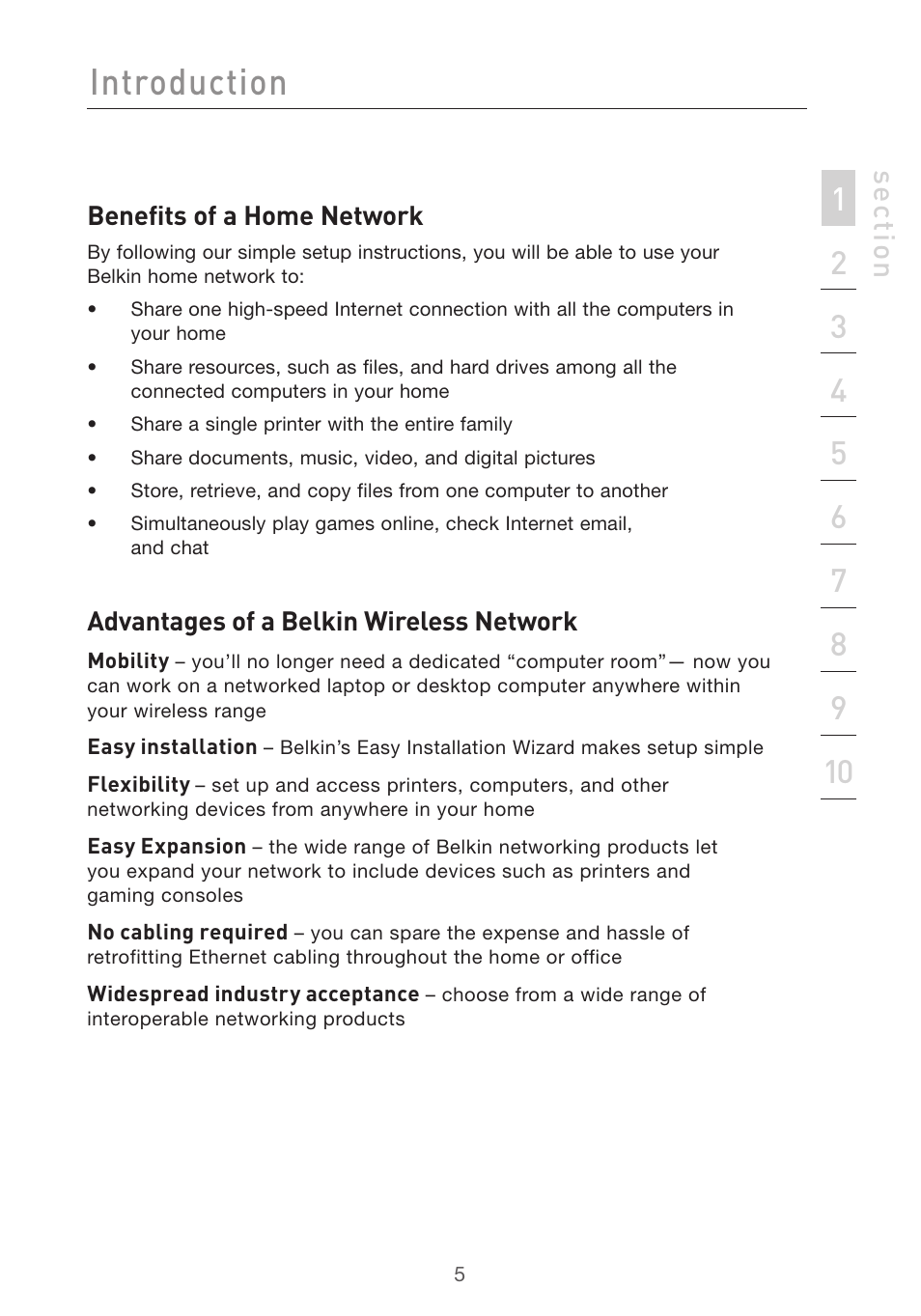 Introduction, Se ct io n | Belkin F5D7632uk4v3000 User Manual | Page 5 / 108