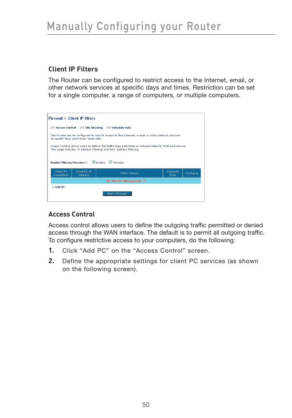 Manually configuring your router | Belkin F5D7632uk4v3000 User Manual | Page 50 / 108