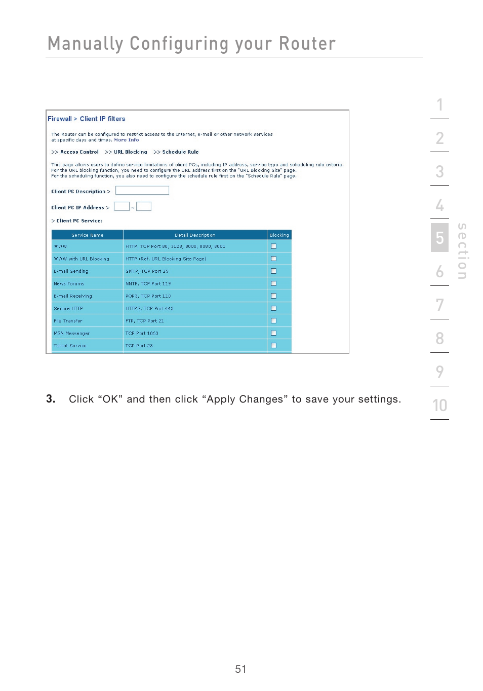 Manually configuring your router | Belkin F5D7632uk4v3000 User Manual | Page 51 / 108