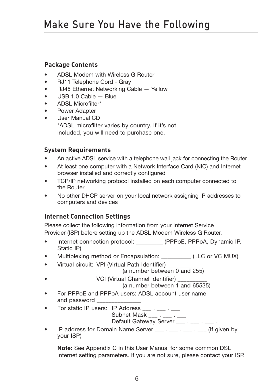 Make sure you have the following | Belkin F5D7632uk4v3000 User Manual | Page 6 / 108