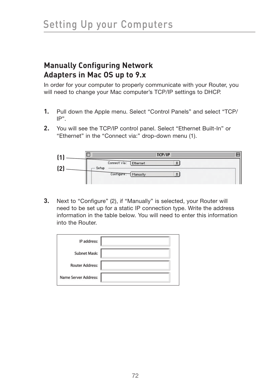 Setting up your computers | Belkin F5D7632uk4v3000 User Manual | Page 72 / 108