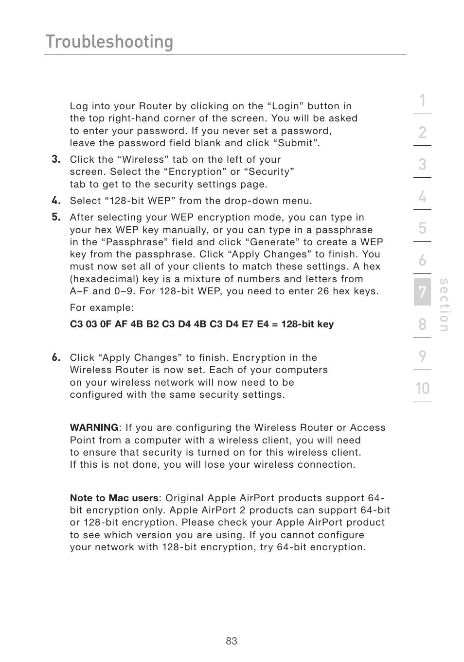 Troubleshooting | Belkin F5D7632uk4v3000 User Manual | Page 83 / 108