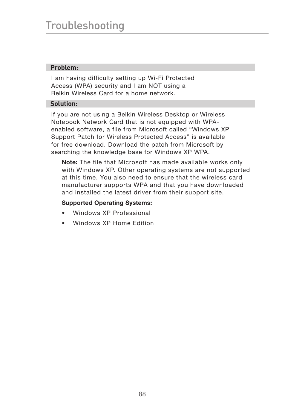 Troubleshooting | Belkin F5D7632uk4v3000 User Manual | Page 88 / 108