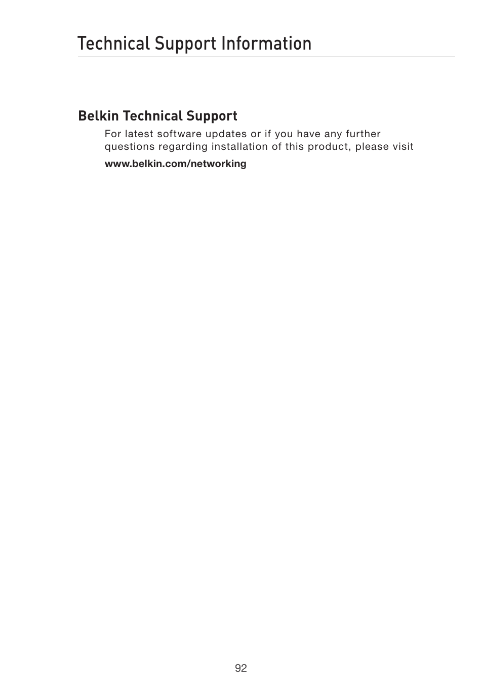 Technical support information | Belkin F5D7632uk4v3000 User Manual | Page 92 / 108