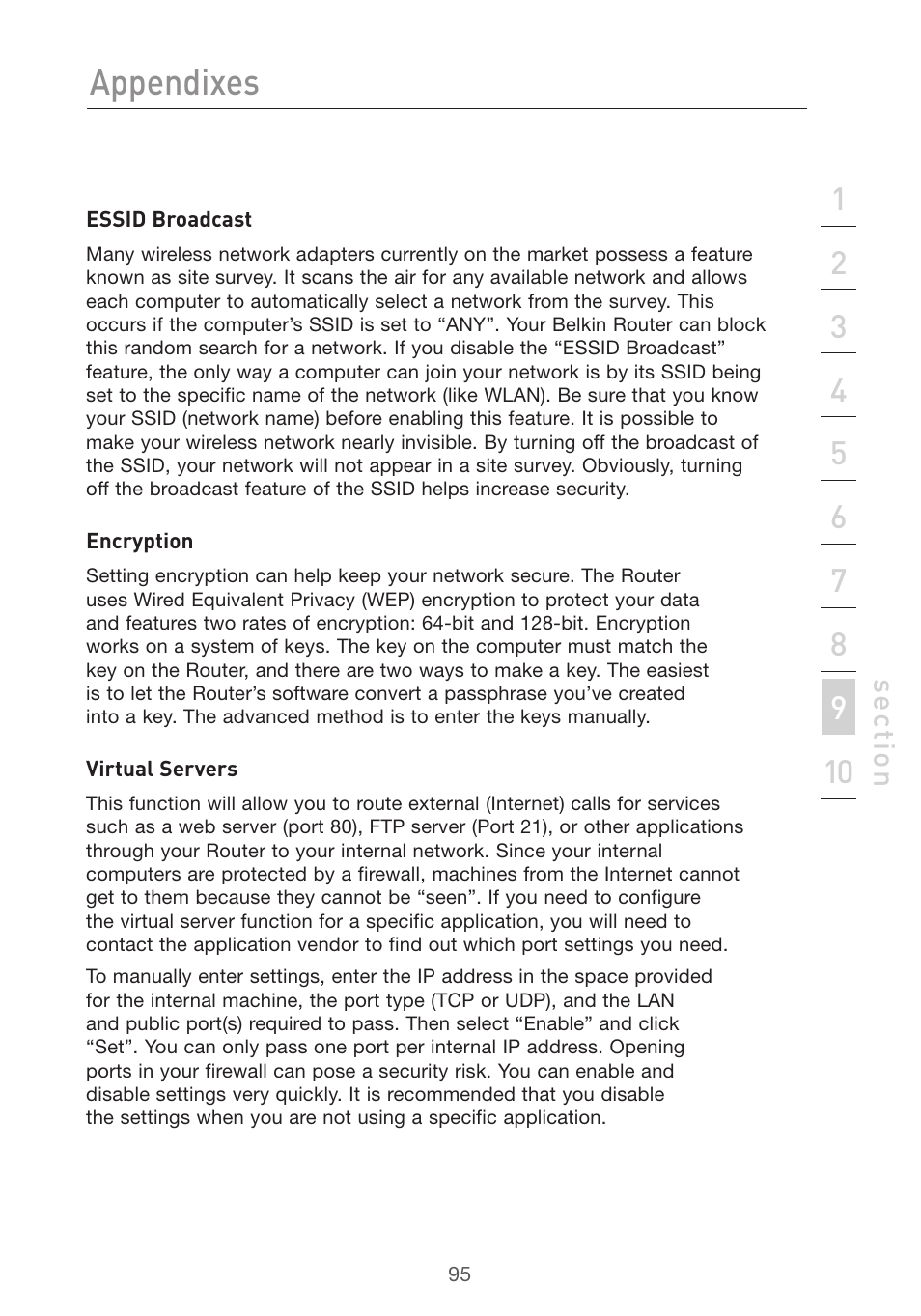 Appendixes | Belkin F5D7632uk4v3000 User Manual | Page 95 / 108