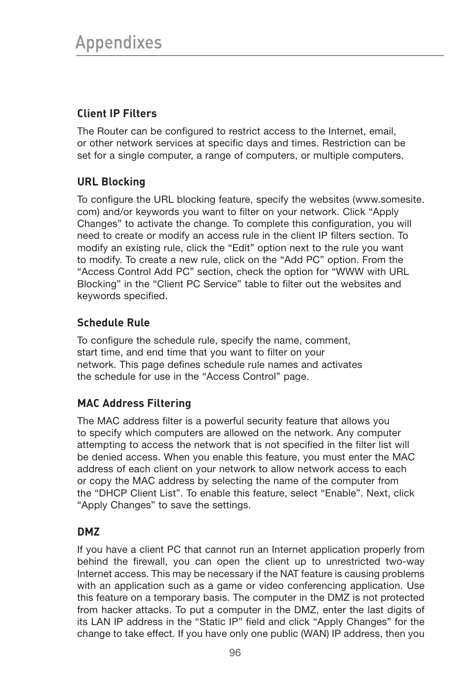 Appendixes | Belkin F5D7632uk4v3000 User Manual | Page 96 / 108