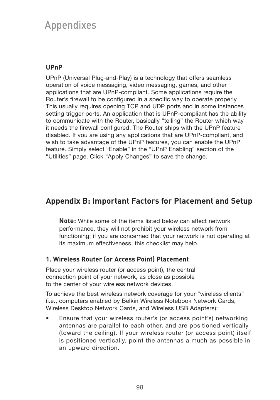 Appendixes | Belkin F5D7632uk4v3000 User Manual | Page 98 / 108