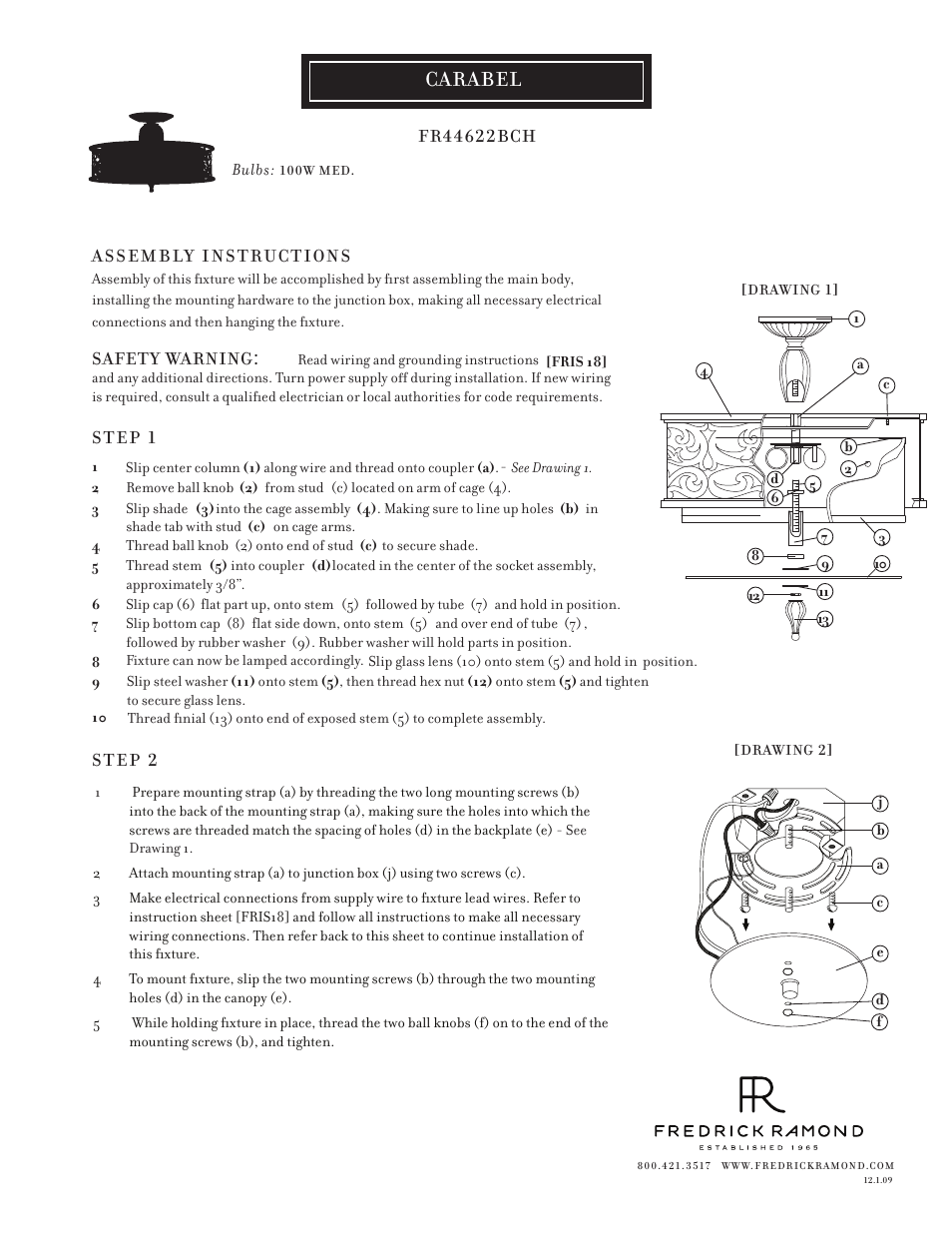 Hinkley Lighting CARABEL FR44622BCH User Manual | 1 page