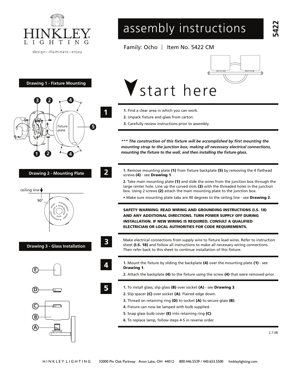 Hinkley Lighting OCHO 5422 User Manual | 2 pages