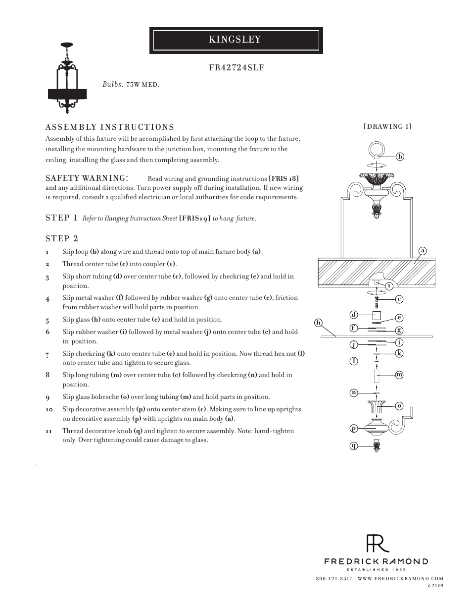 Hinkley Lighting KINGSLEY FR42724SLF User Manual | 1 page