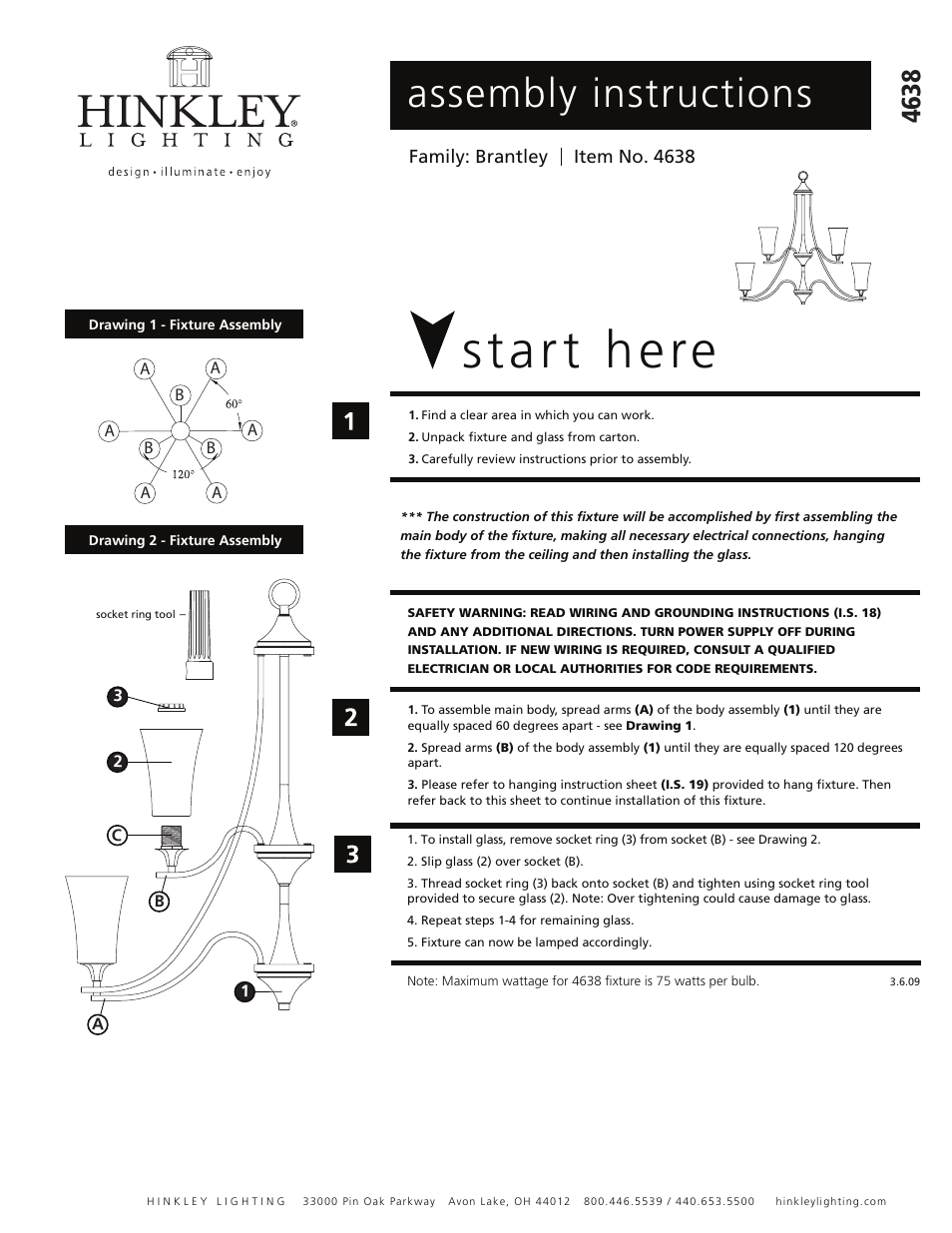 Hinkley Lighting BRANTLEY 4638BN User Manual | 3 pages