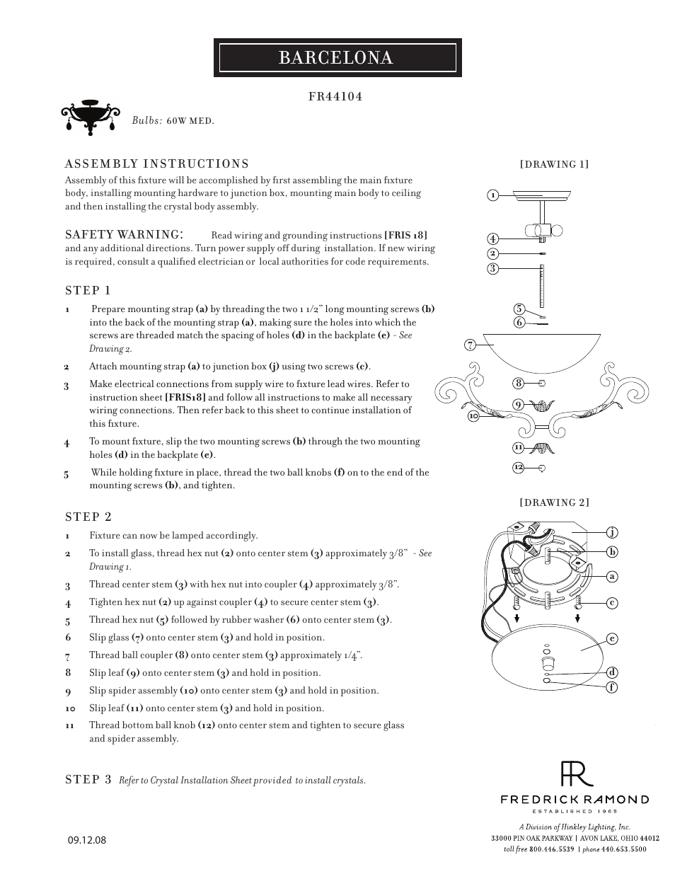Hinkley Lighting BARCELONA FR44104SLF User Manual | 3 pages