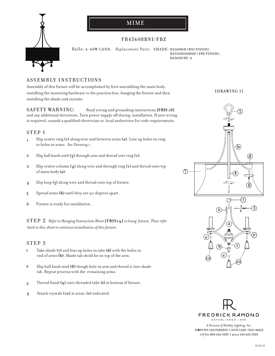 Hinkley Lighting MIME FR45608BNI User Manual | 1 page