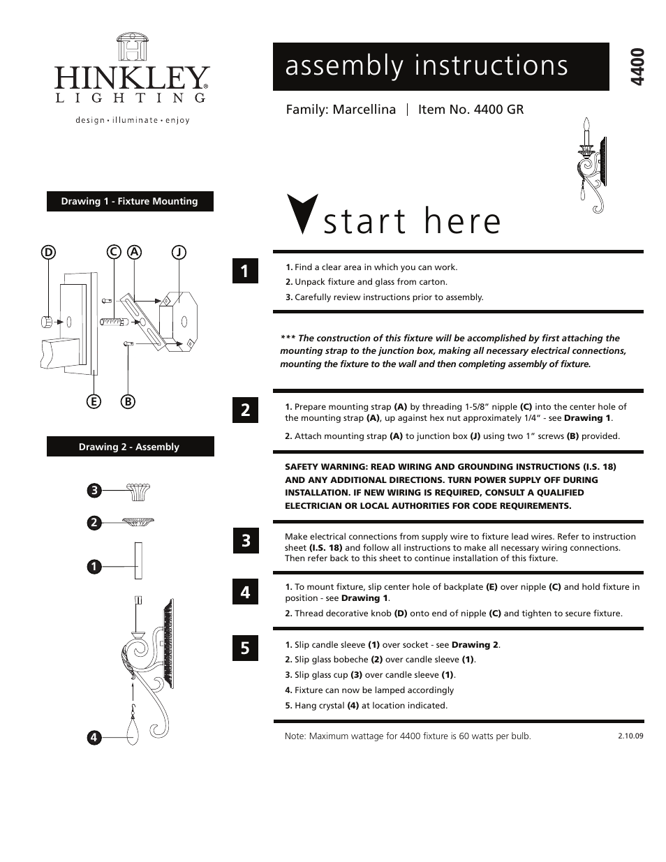 Hinkley Lighting MARCELLINA 4400GR User Manual | 2 pages