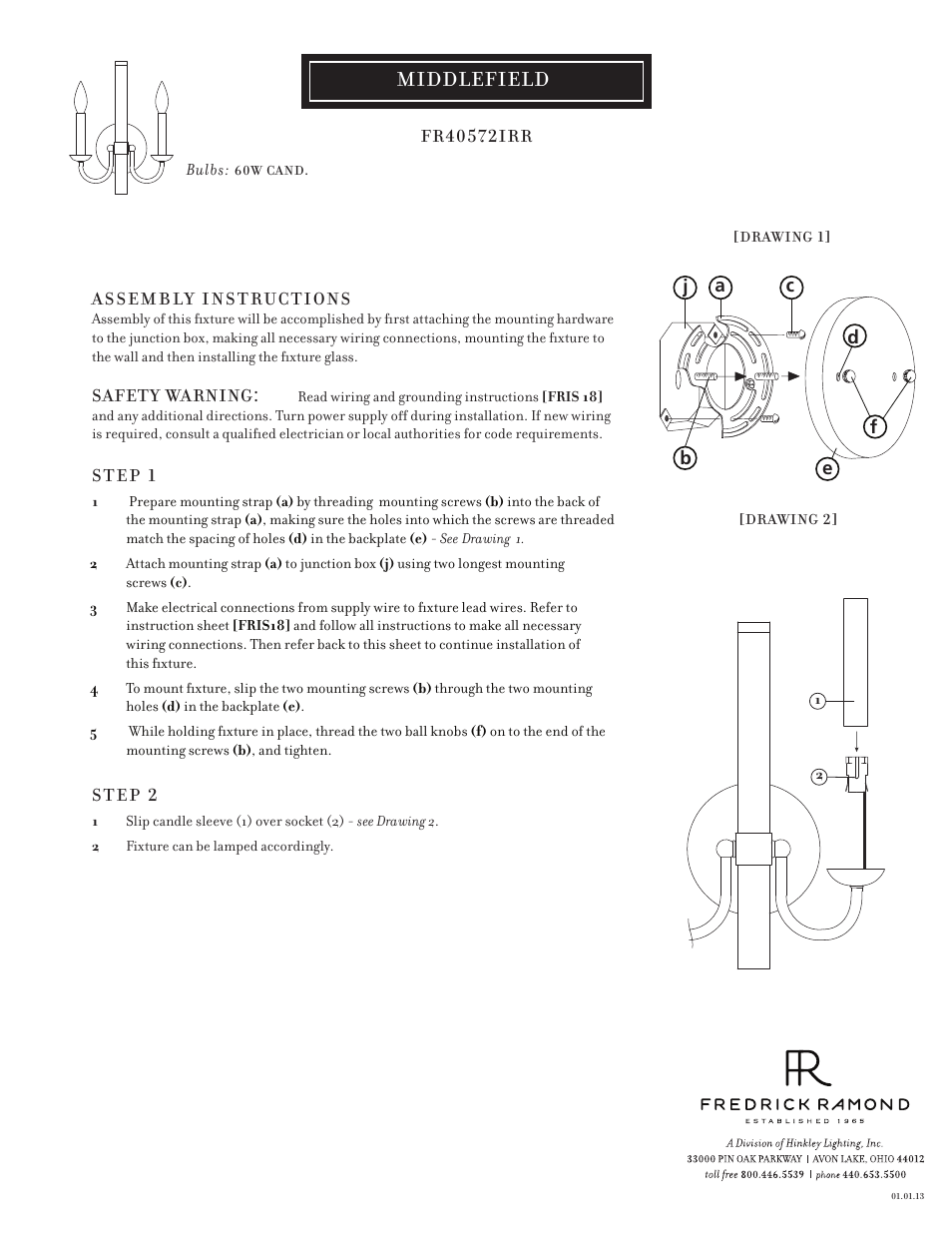 Hinkley Lighting MIDDLEFIELD FR40572IRR User Manual | 2 pages
