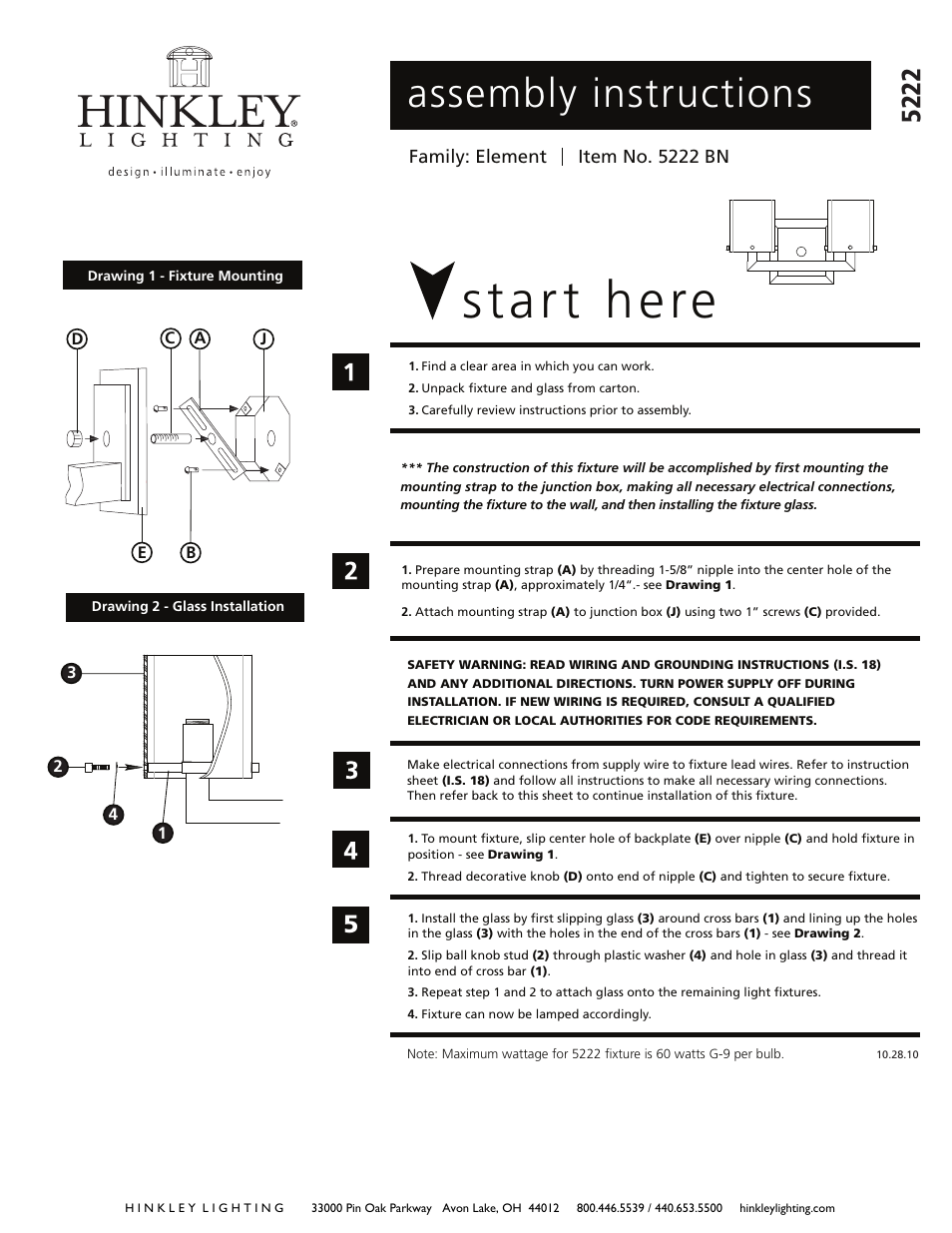 Hinkley Lighting ELEMENT 5222 User Manual | 2 pages