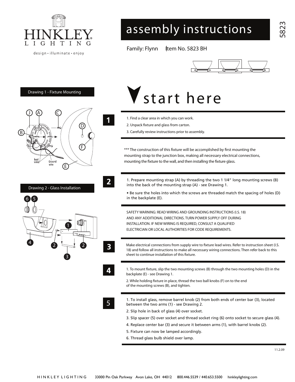 Hinkley Lighting FLYNN 5823BH User Manual | 2 pages