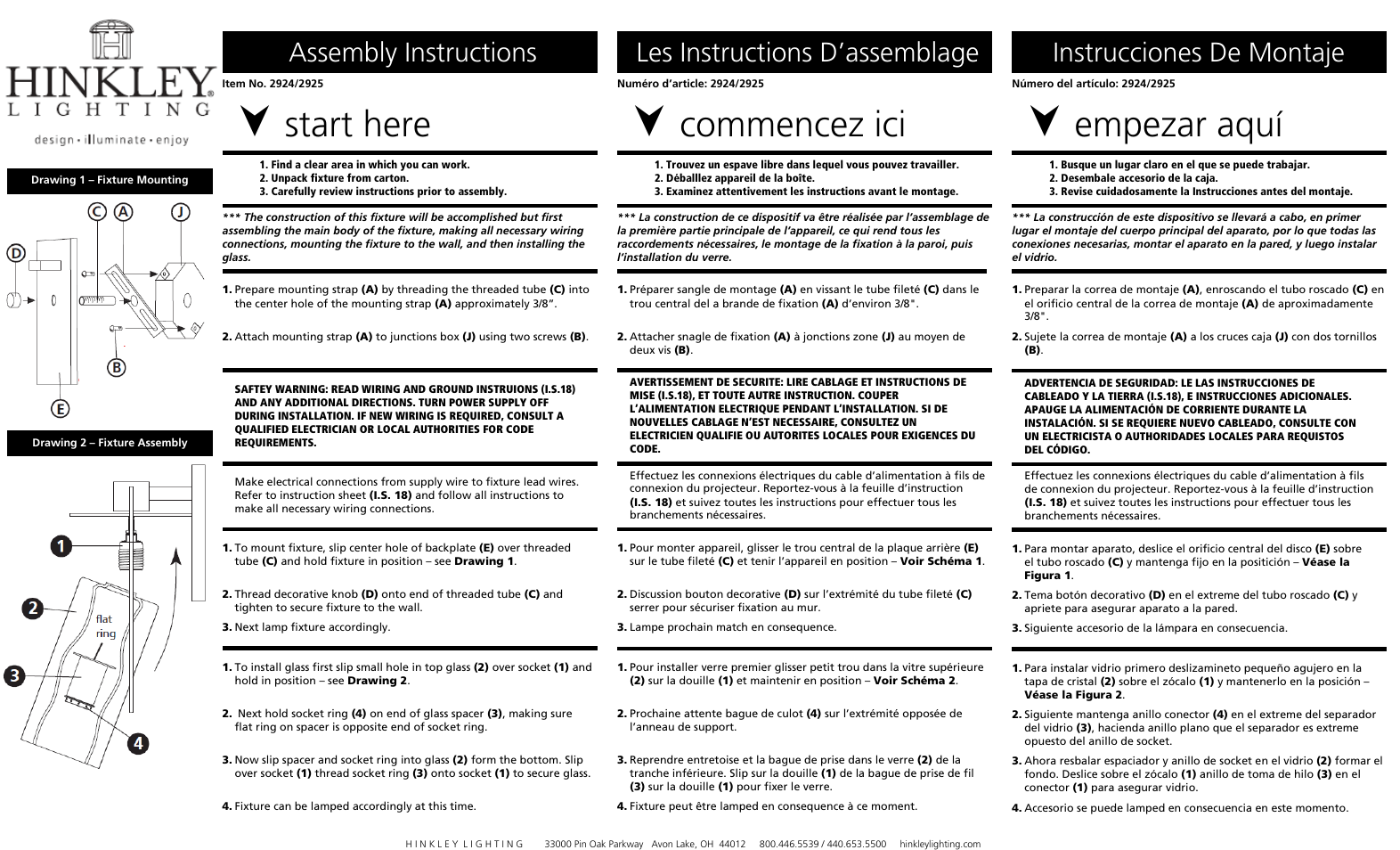 Hinkley Lighting COLFAX 2925 User Manual | 3 pages