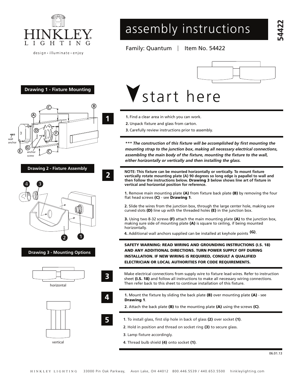 Hinkley Lighting QUANTUM 54422 User Manual | 2 pages