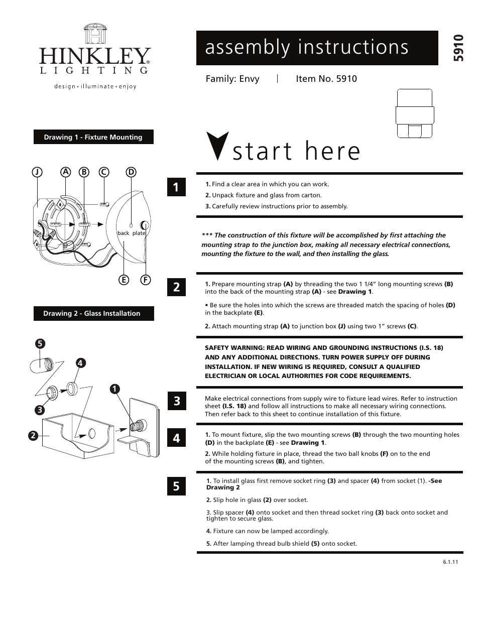 Hinkley Lighting ENVY 5910 User Manual | 2 pages