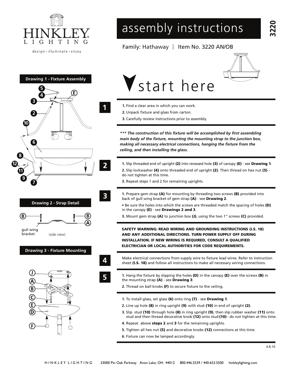 Hinkley Lighting HATHAWAY 3220AN User Manual | 2 pages