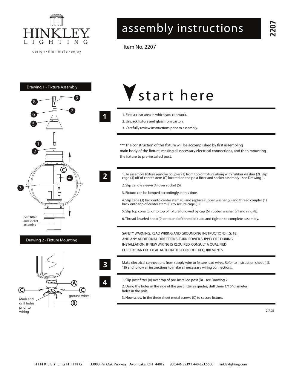 Hinkley Lighting CAPE COD 2207 User Manual | 2 pages