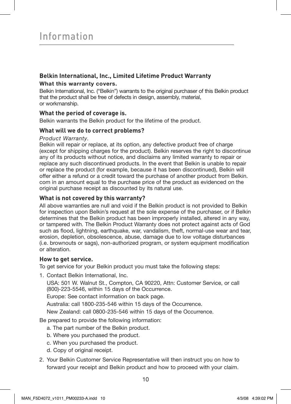 Information | Belkin F5D4072 User Manual | Page 12 / 14
