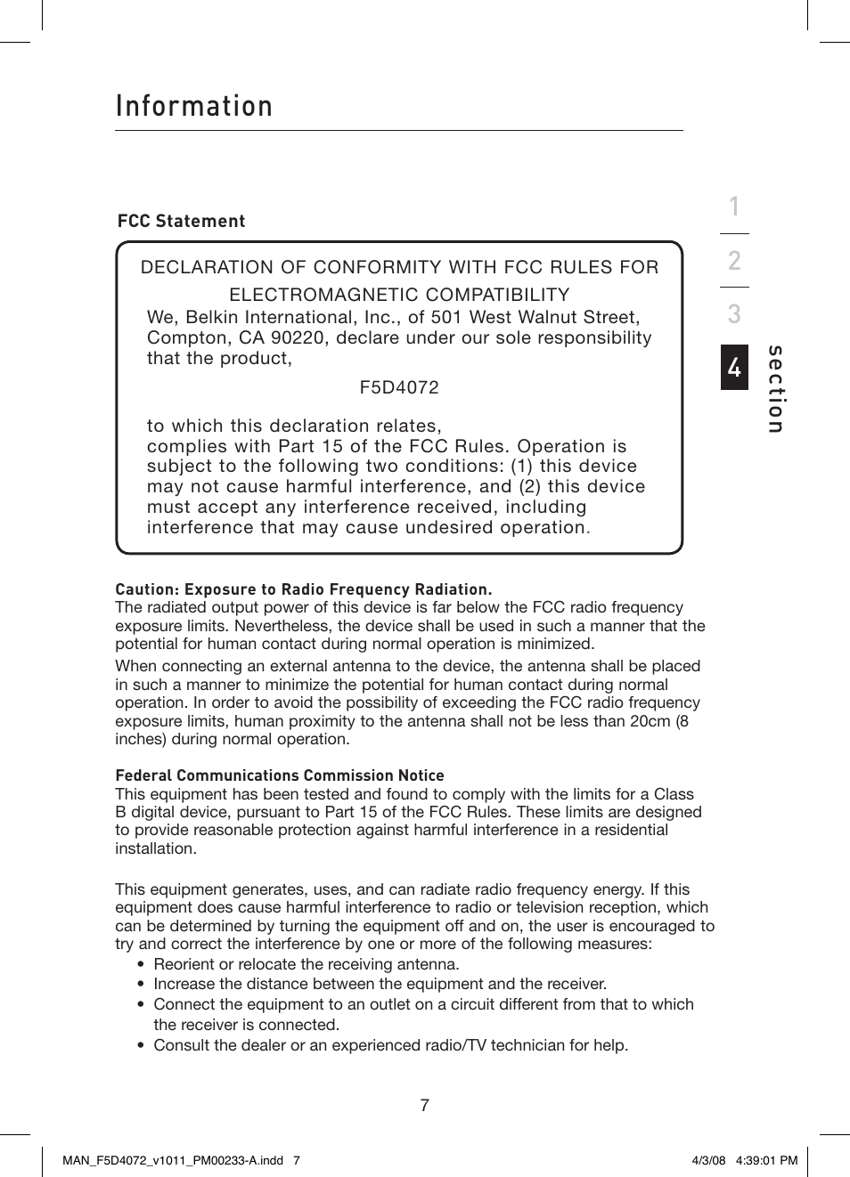 Information | Belkin F5D4072 User Manual | Page 9 / 14