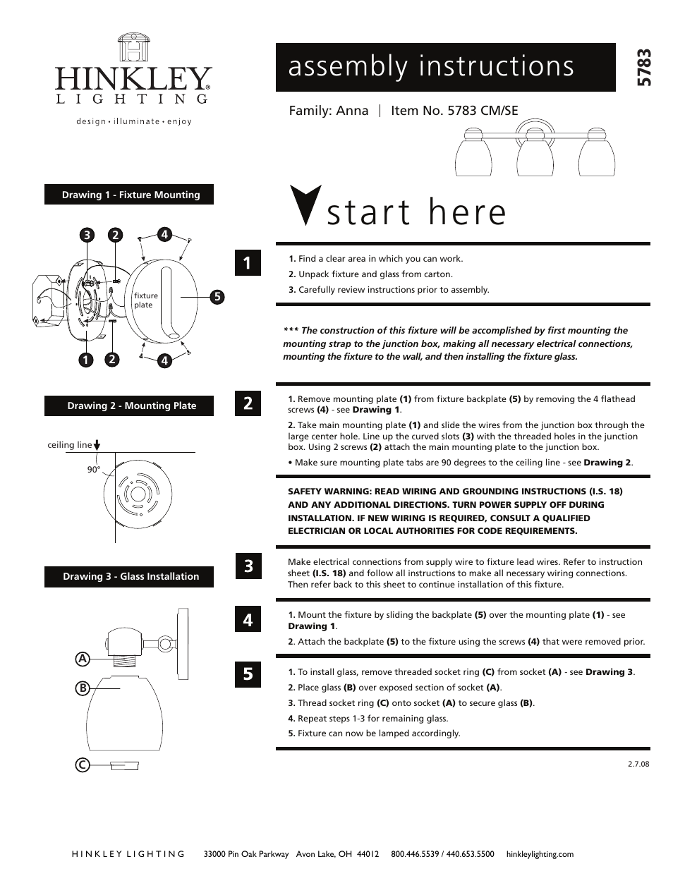 Hinkley Lighting ANNA 5783 User Manual | 2 pages