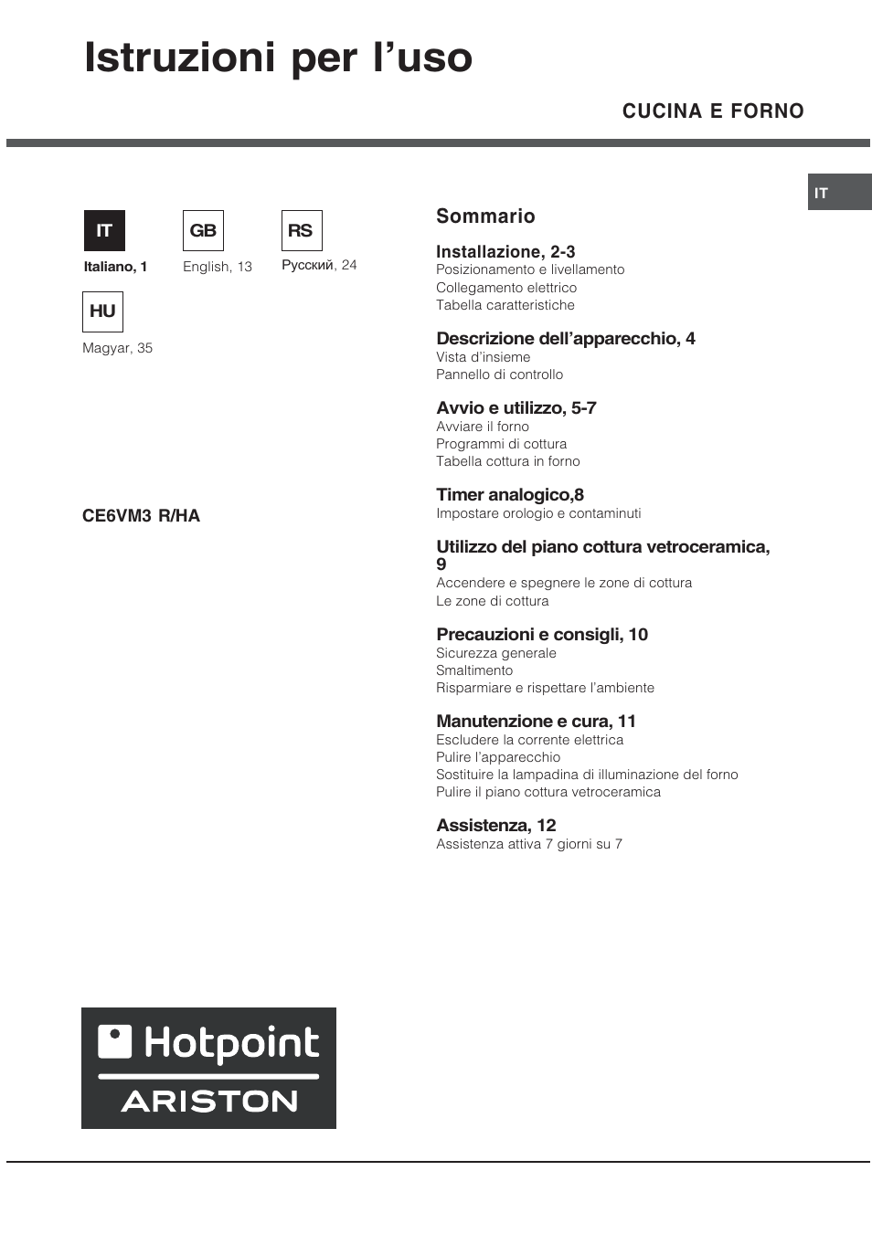 Hotpoint Ariston CE 6V M3 R/HA User Manual | 48 pages
