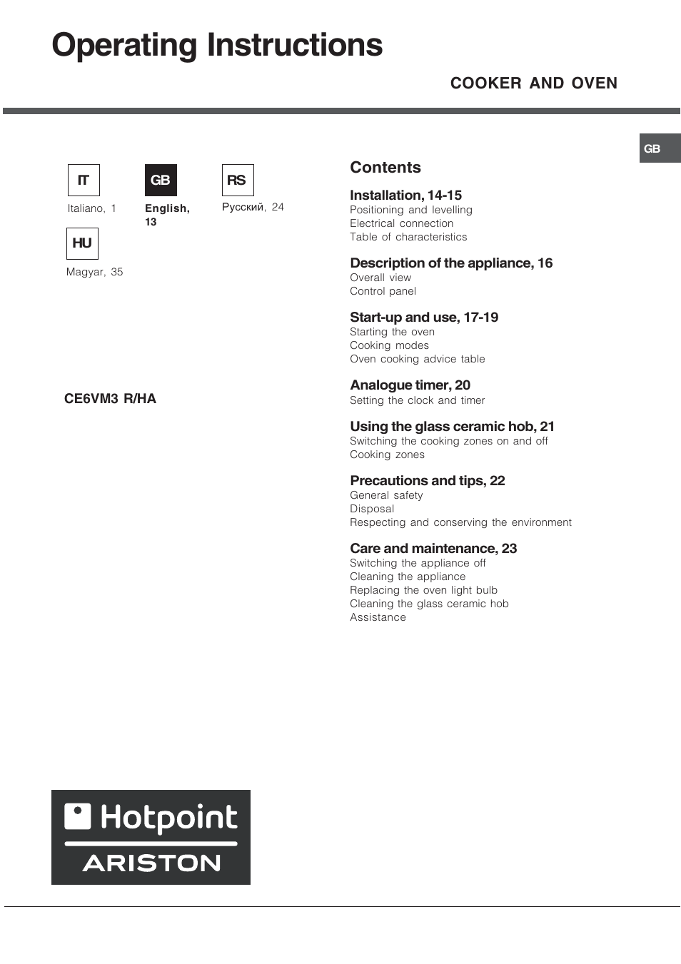 Hotpoint Ariston CE 6V M3 R/HA User Manual | Page 13 / 48