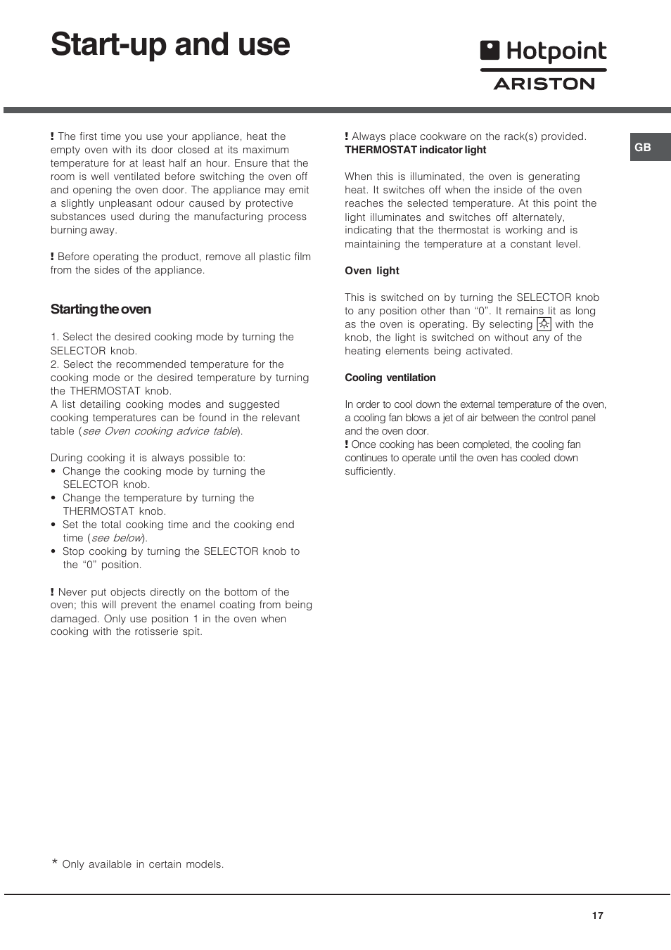 Start-up and use | Hotpoint Ariston CE 6V M3 R/HA User Manual | Page 17 / 48