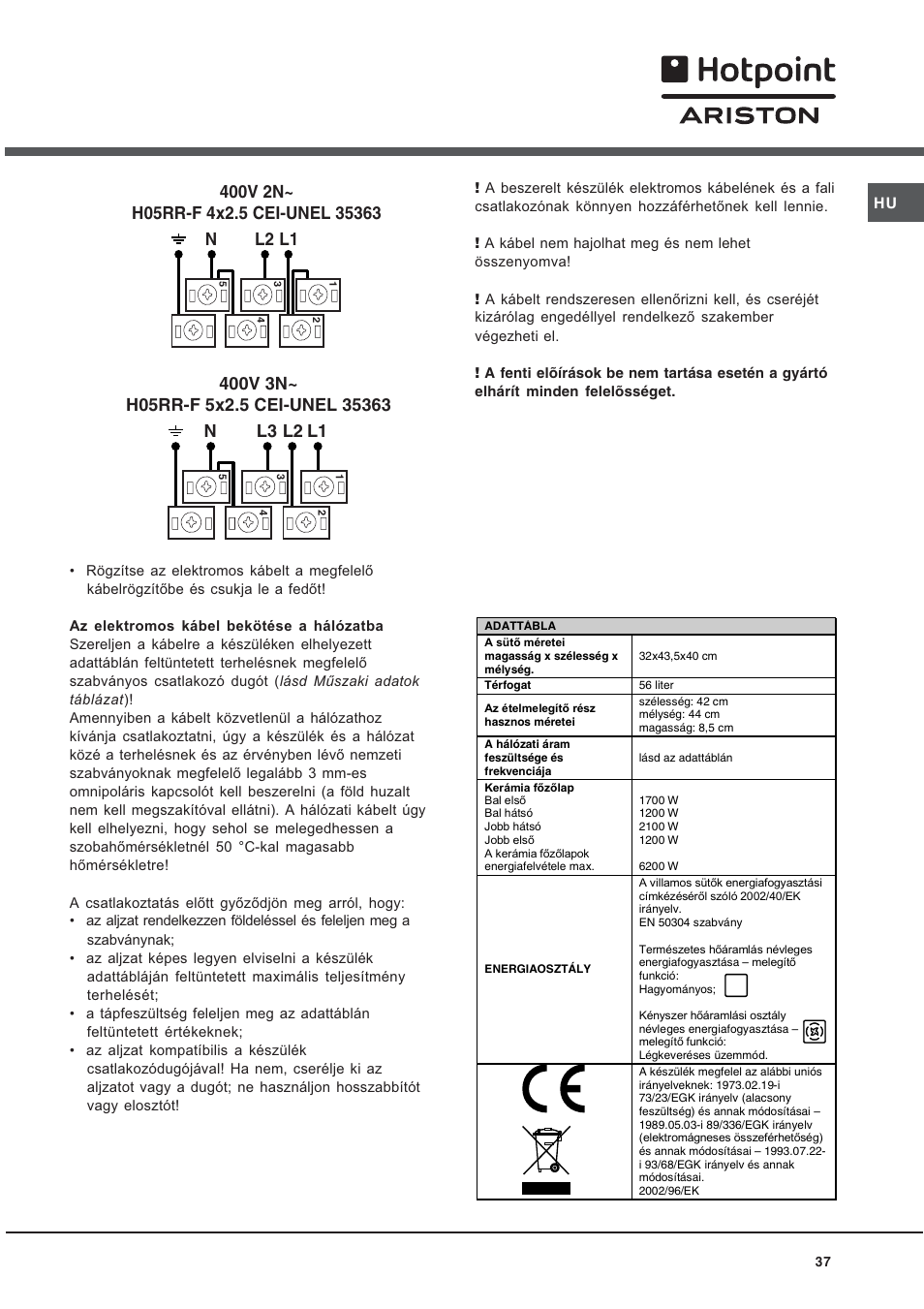 Hotpoint Ariston CE 6V M3 R/HA User Manual | Page 37 / 48