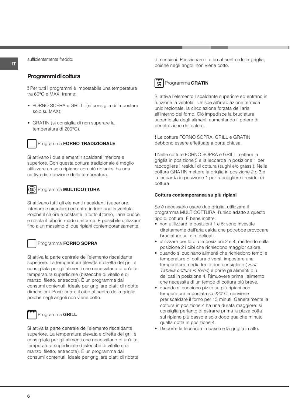 Programmi di cottura | Hotpoint Ariston CE 6V M3 R/HA User Manual | Page 6 / 48