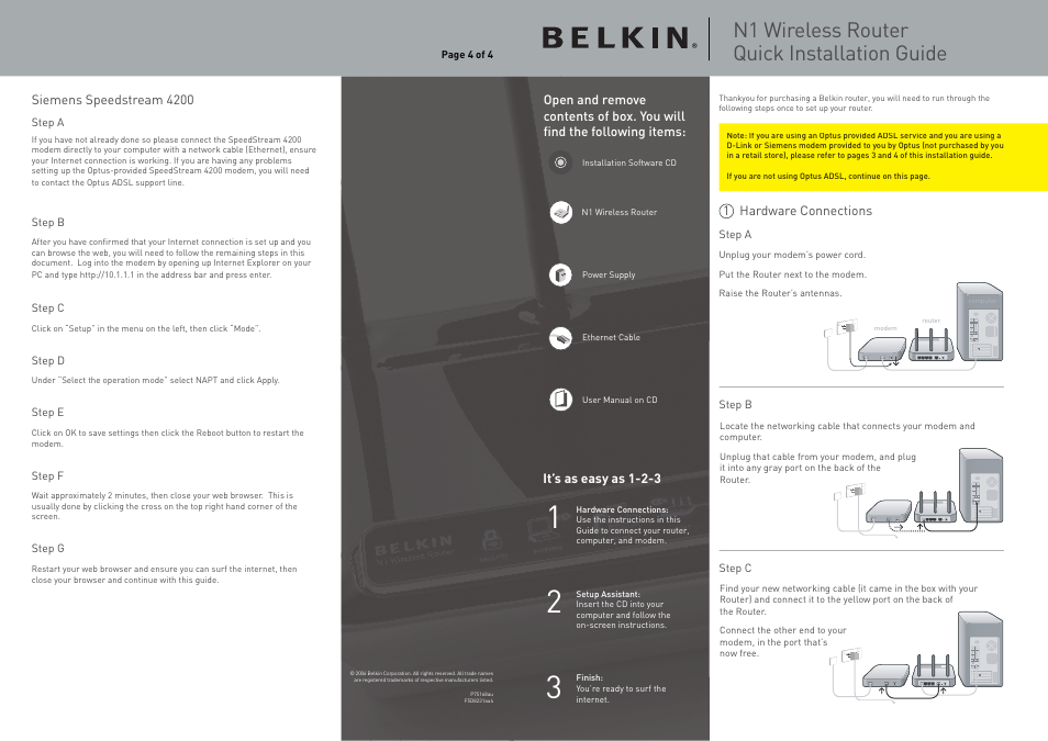 Belkin SPEEDSTREAM 4200 User Manual | 2 pages