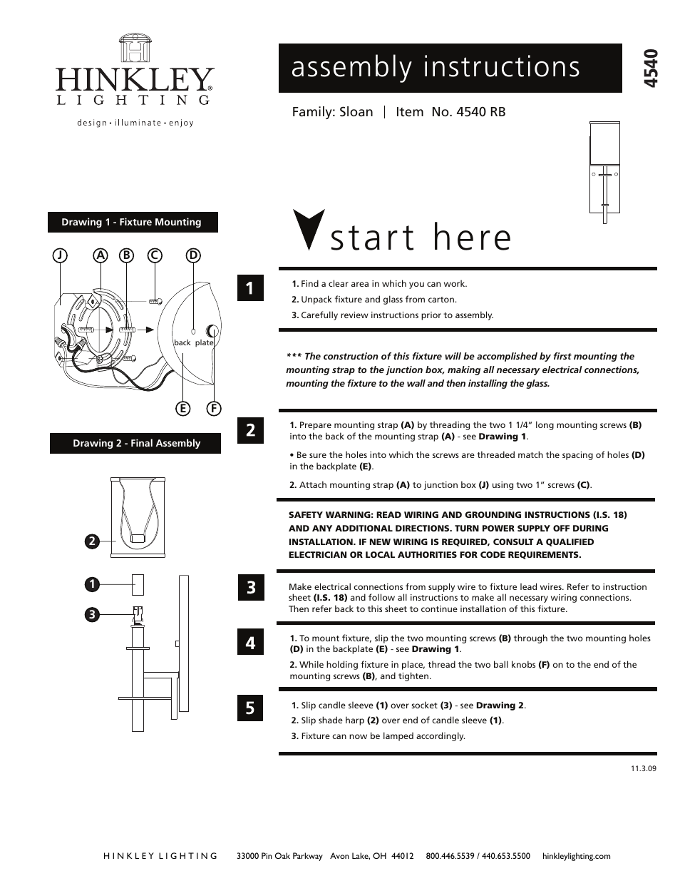 Hinkley Lighting SLOAN 4540RB User Manual | 2 pages