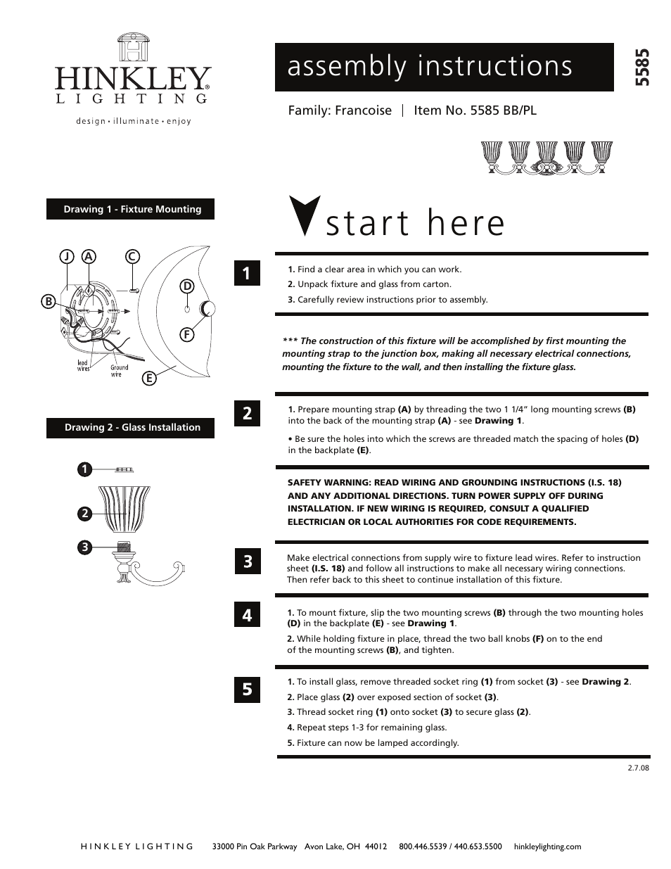 Hinkley Lighting FRANCOISE 5585 User Manual | 2 pages