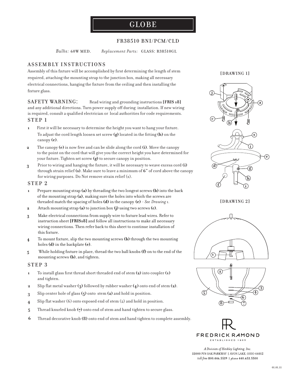 Hinkley Lighting GLOBE FR38510 User Manual | 1 page