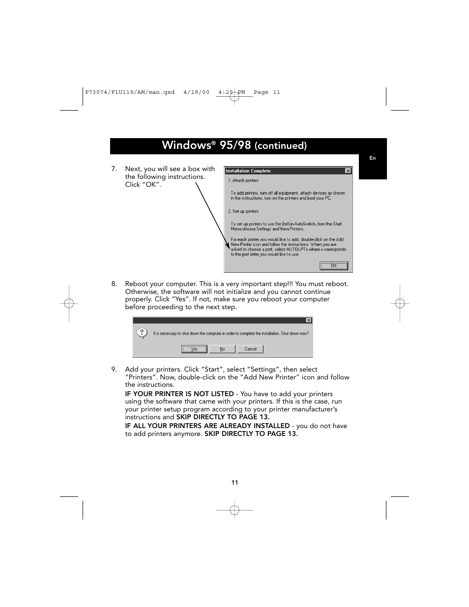 Windows, Continued) | Belkin F1U119 User Manual | Page 15 / 108