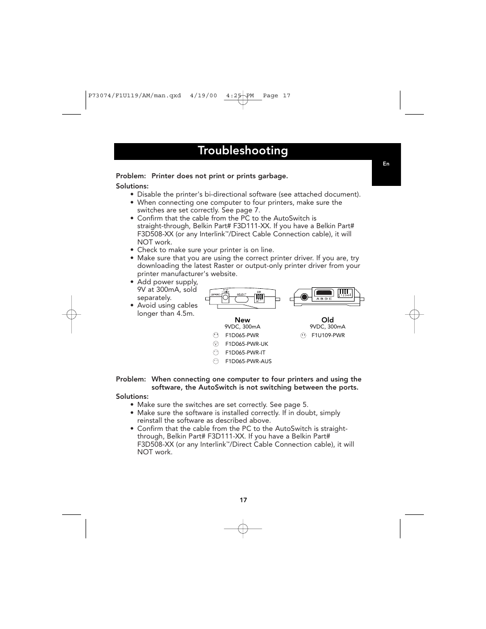 Troubleshooting | Belkin F1U119 User Manual | Page 21 / 108