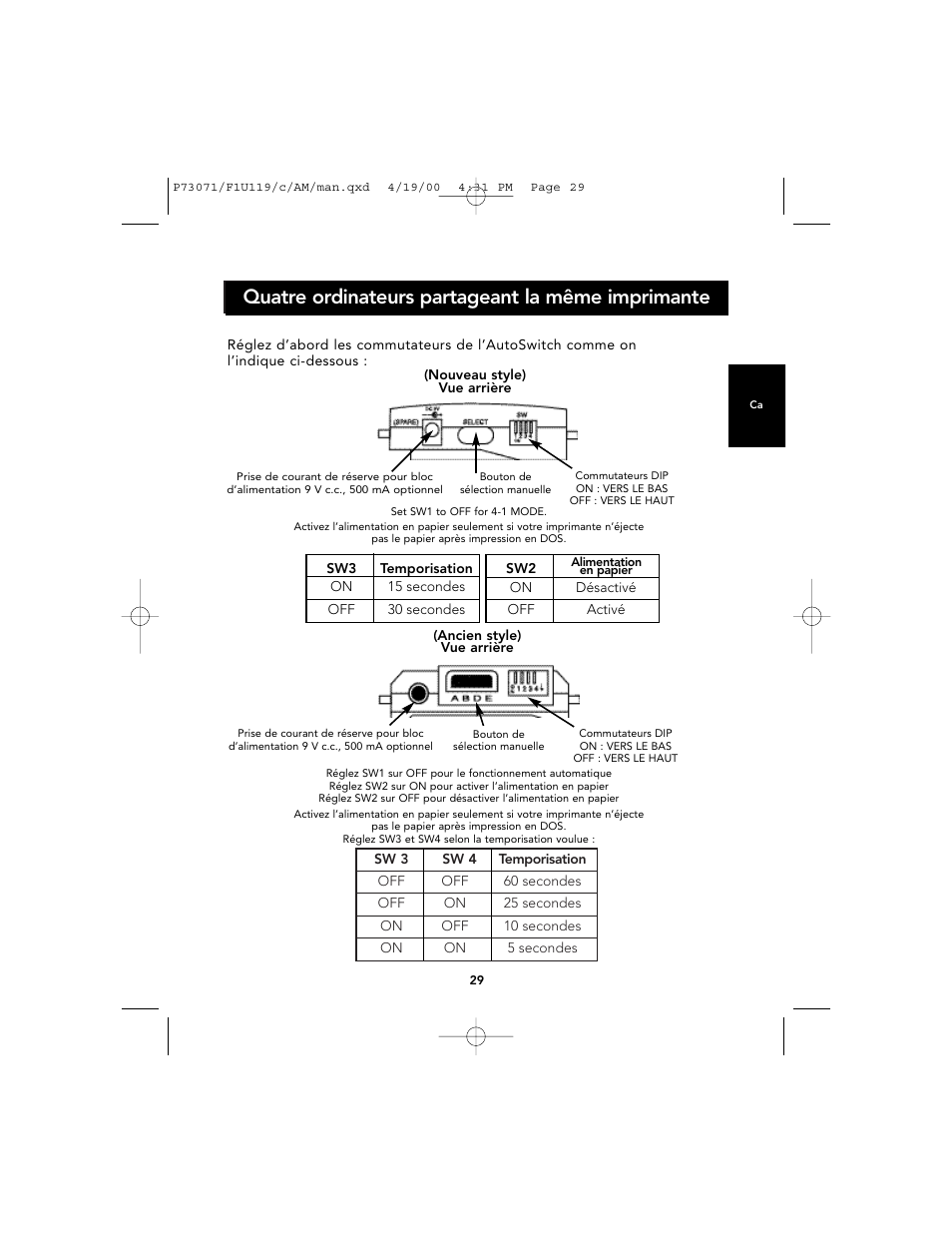 Quatre ordinateurs partageant la même imprimante | Belkin F1U119 User Manual | Page 33 / 108