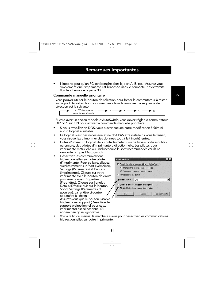 Remarques importantes | Belkin F1U119 User Manual | Page 35 / 108