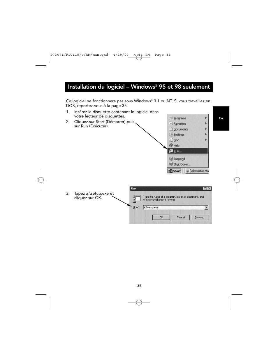 Installation du logiciel – windows, 95 et 98 seulement | Belkin F1U119 User Manual | Page 39 / 108