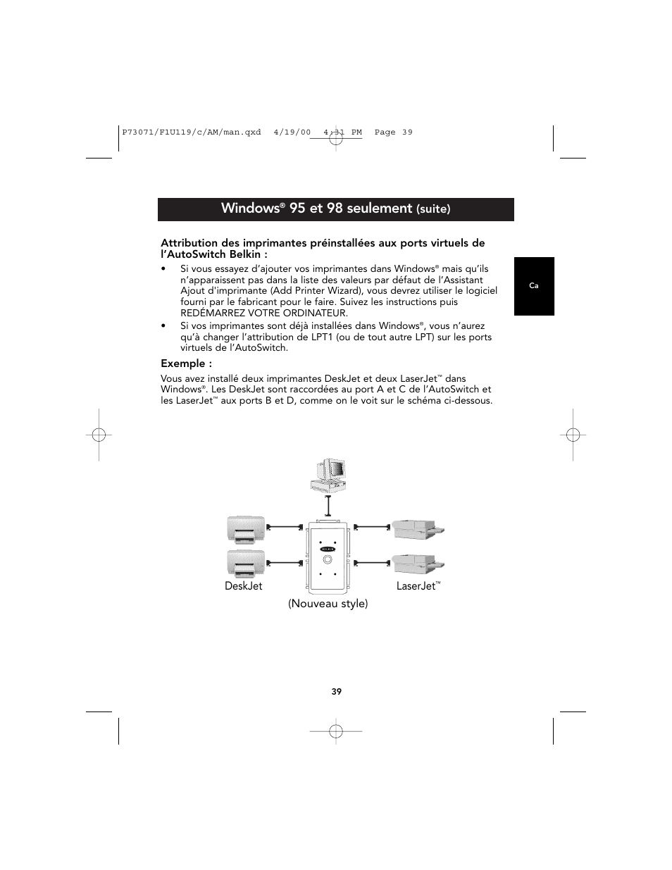 Windows, 95 et 98 seulement, Suite) | Belkin F1U119 User Manual | Page 43 / 108